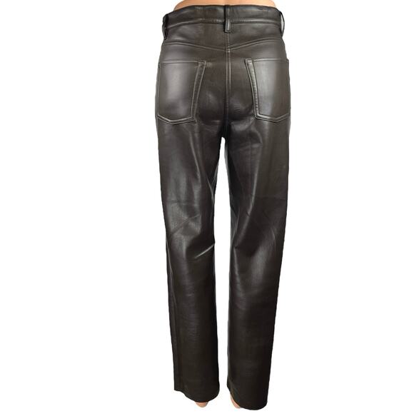 Aritzia Wilfred The Melina Tan Faux Leather High Rise Straight Trousers Pants 2 - Picture 3 of 5